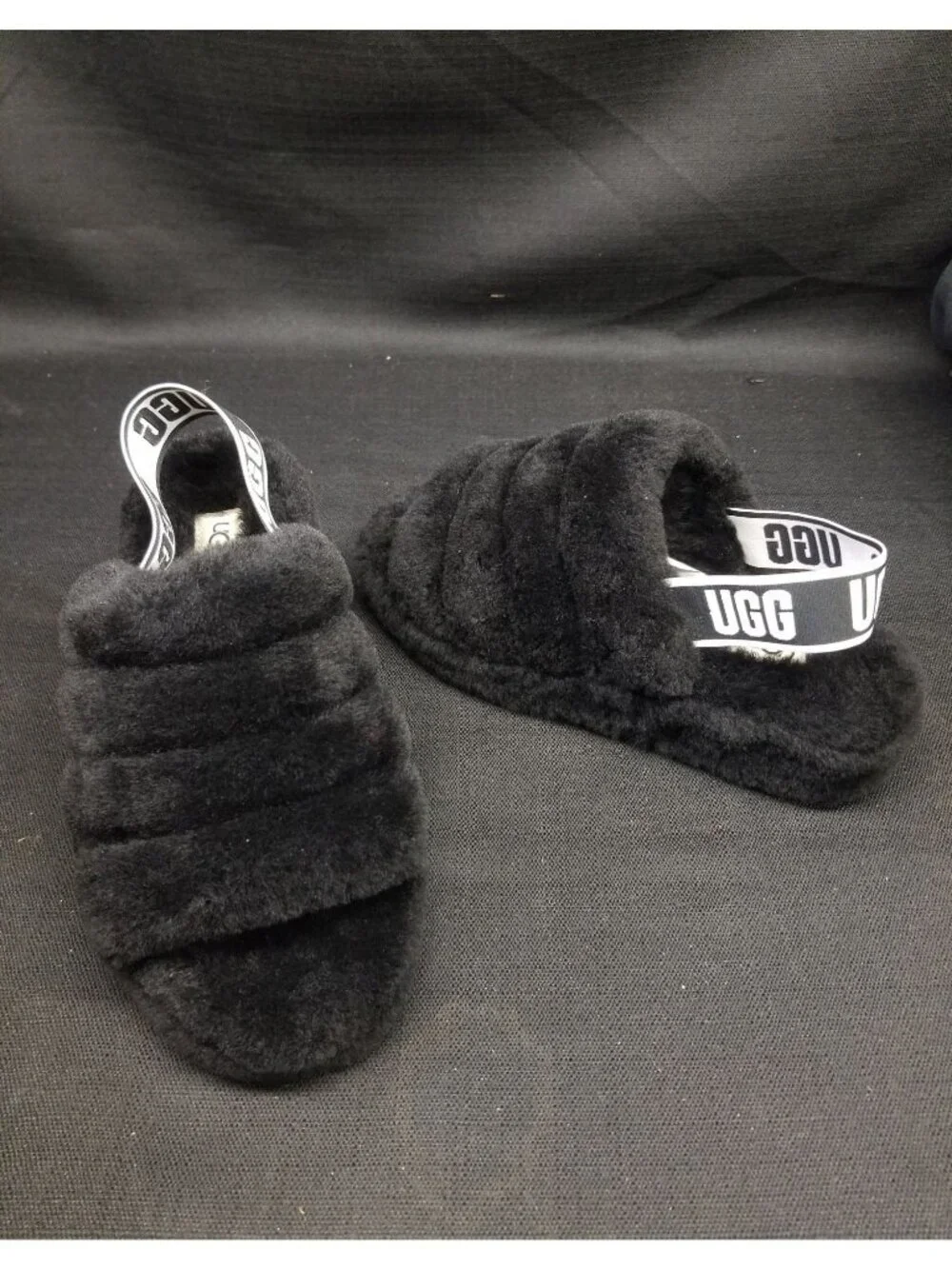 UGG Girls K Fluff Yeah Slippers Slides Black Size 3 NEW IN BOX!